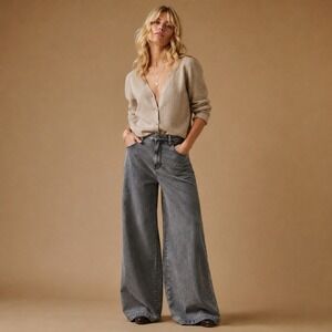 Good American Jeanius Good Skate Black Wide Leg Sweatpants Denim Look Sz 4